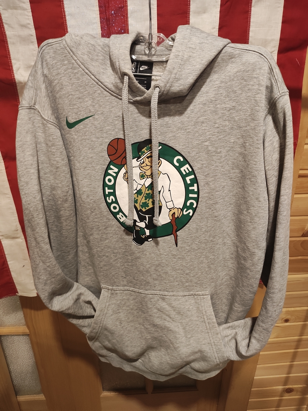 Nike Gray Boston Celtics Crewneck Hoodie with Green Logo